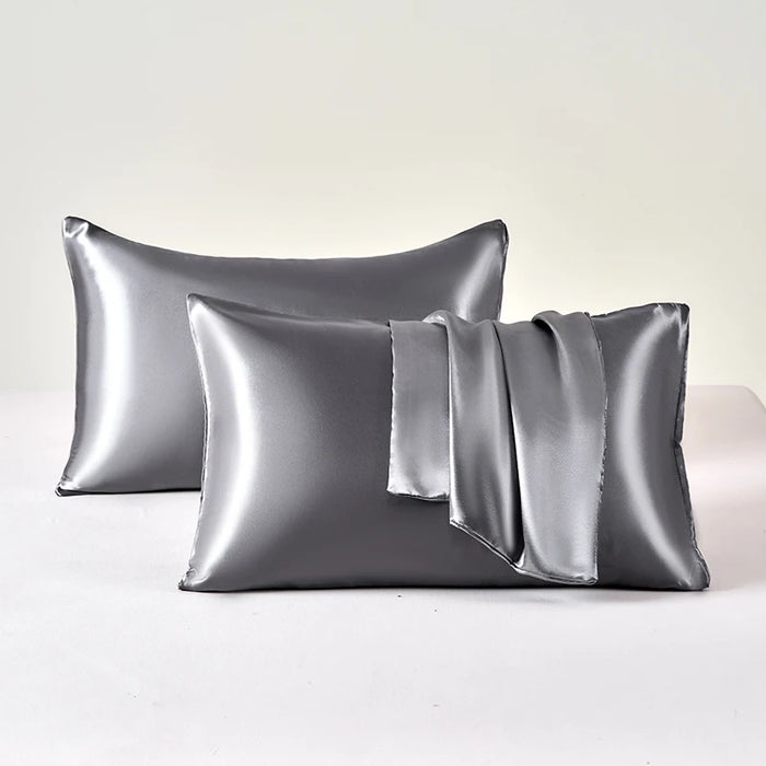 Set de 2 fundas de almohada de satén en color gris plata